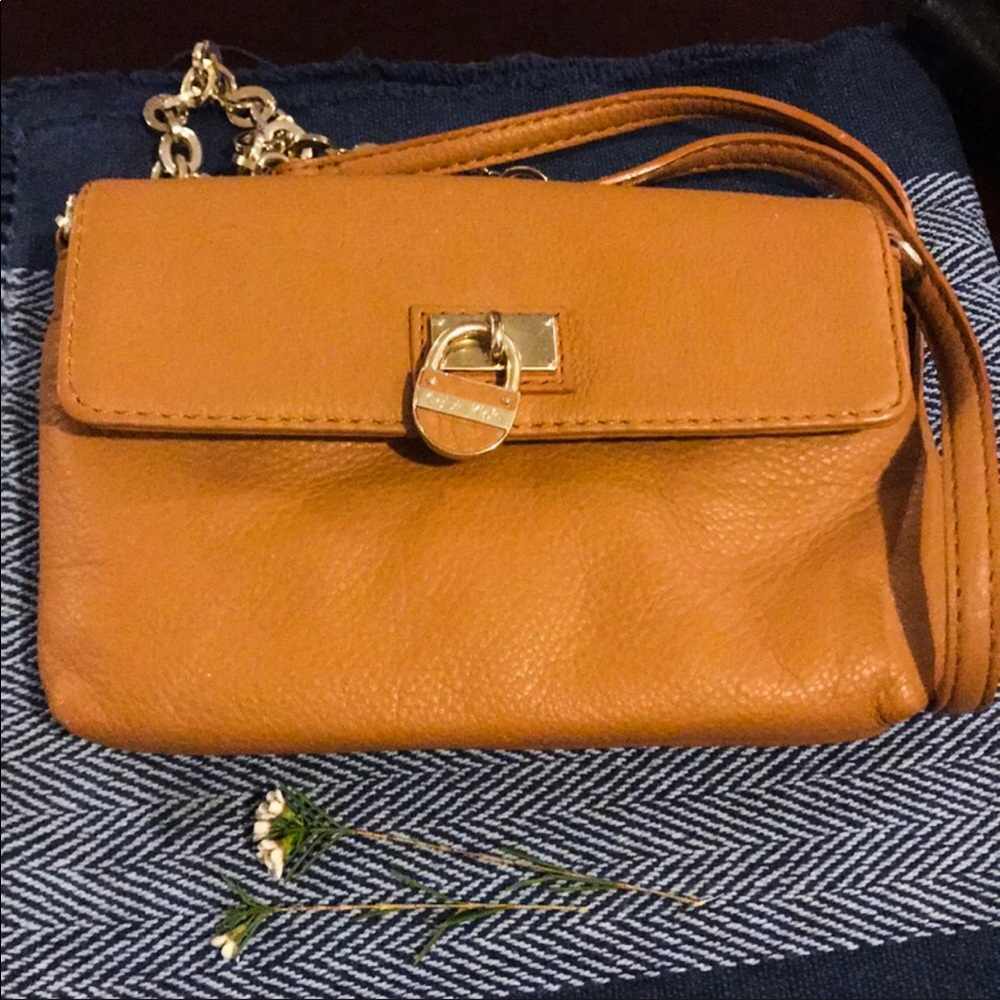 Calvin Klein Brown Leather&Gold Cross/Shoulder Bag